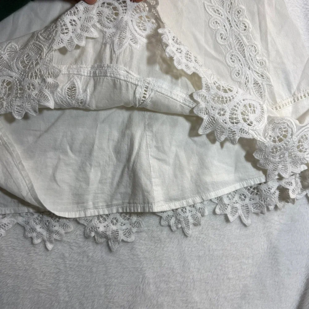 LRL XL White Knee-Length Skirt Bow Cotton Lace Embroidery Boho Fairy Cottage 70s - Picture 5 of 9